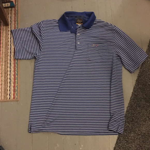 Greg Norman for Tasso Elba, Blue Striped Golf Polo - Picture 1 of 3